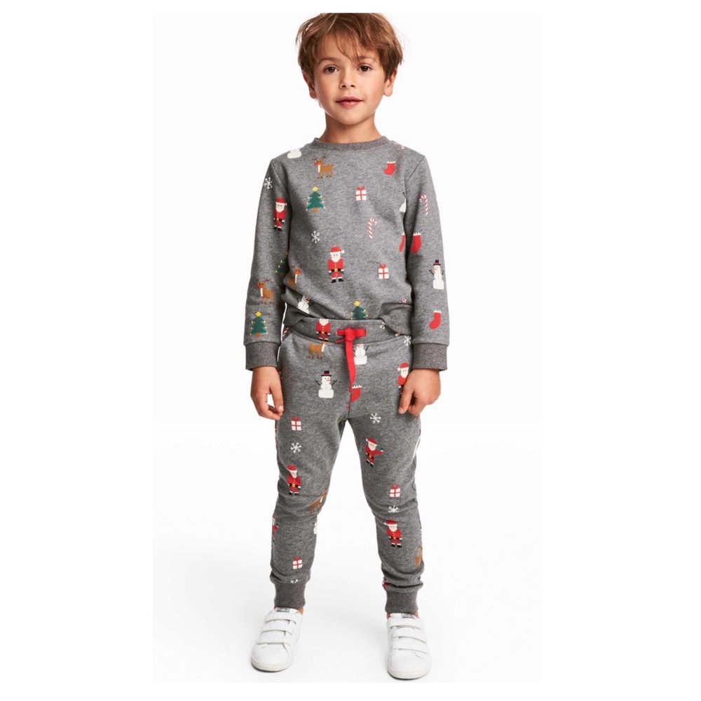 H&M Sweatshirt and Pants-Grey Melange/Santas